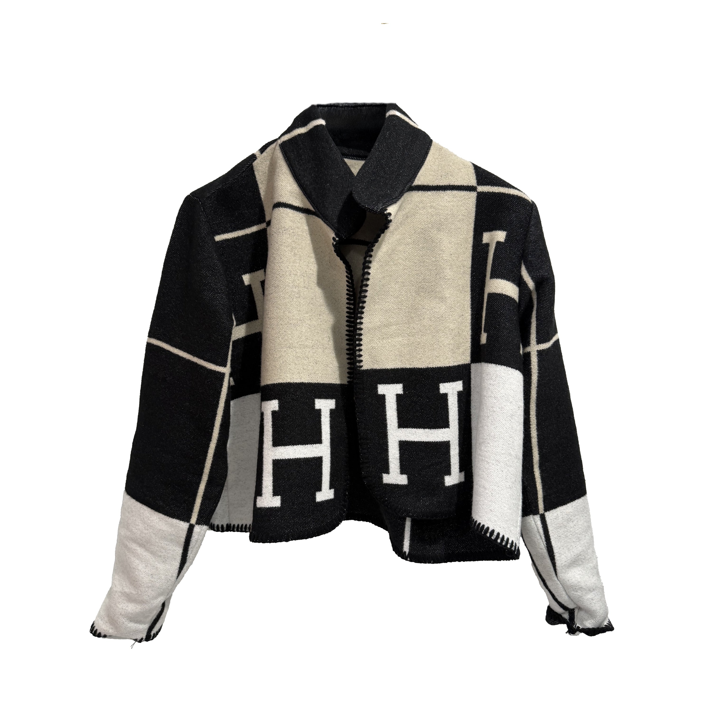 Cropped Jacket - Black & Beige